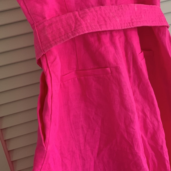 J. Crew Linen Jumpsuit Tie Waist Women’s Neon Hot Pink Wide Leg Cropped NWT 4 T - Picture 8 of 13